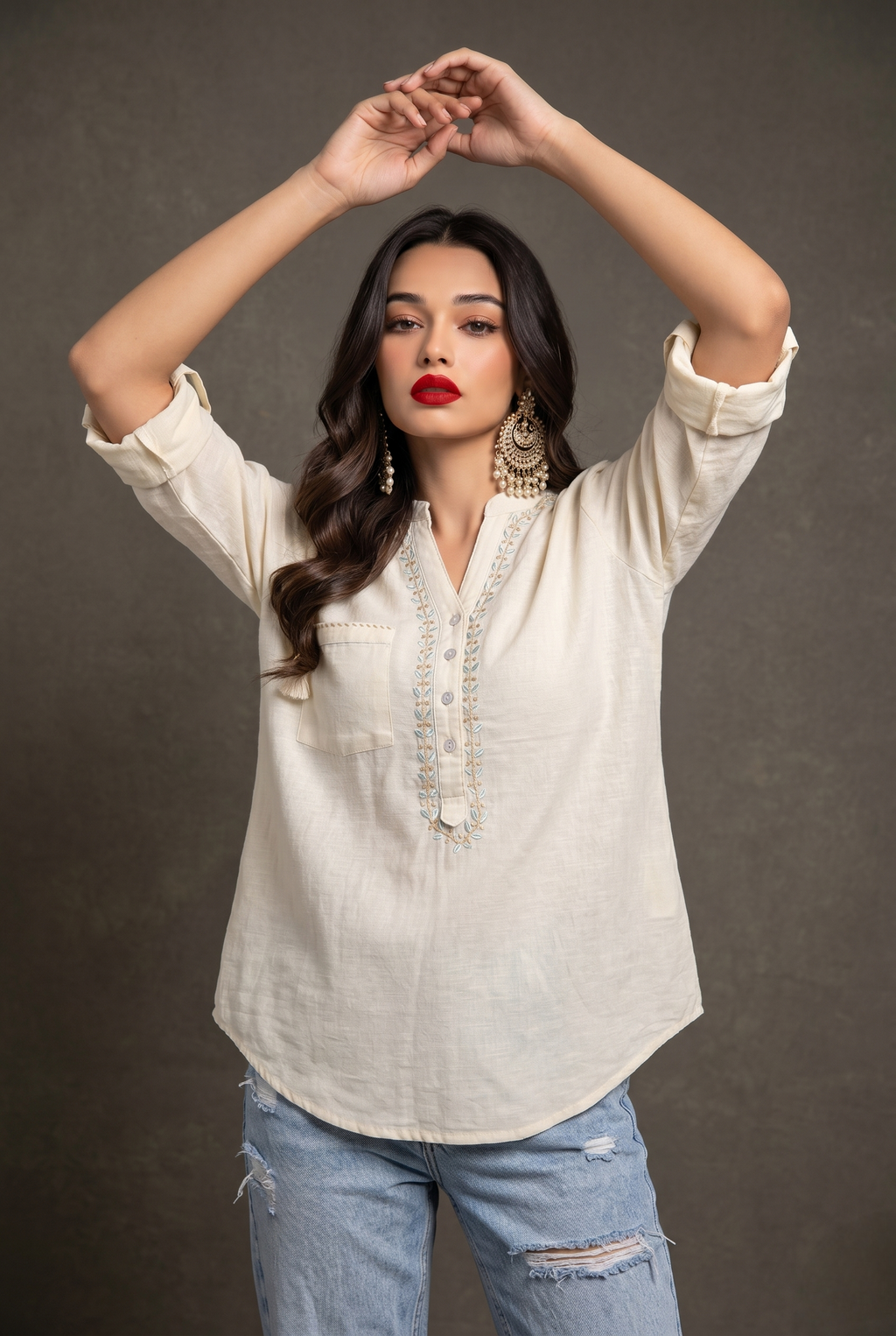 Boho Top with Embroidery | 100% Lawn Cotton